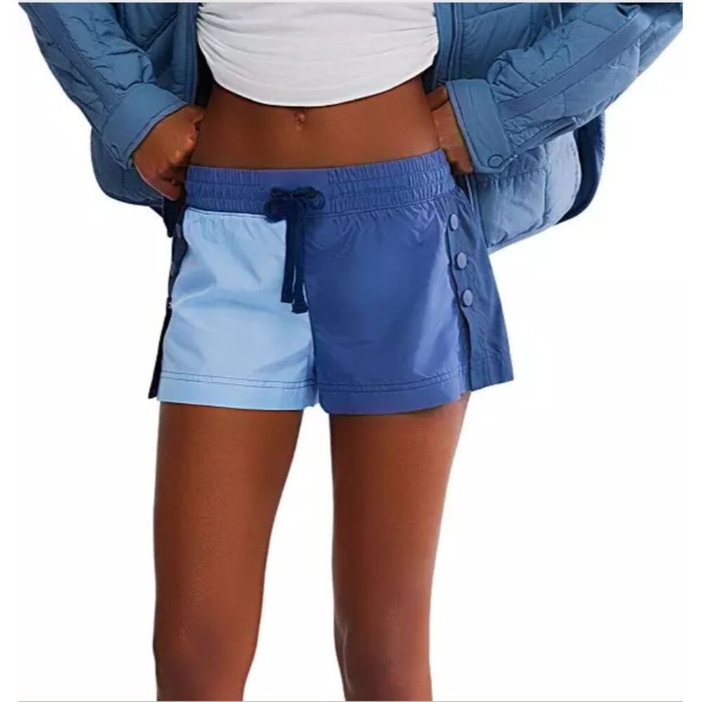 NWT FP Movement Women's Invigorate Color Block Blue Indigo Shorts Size XL